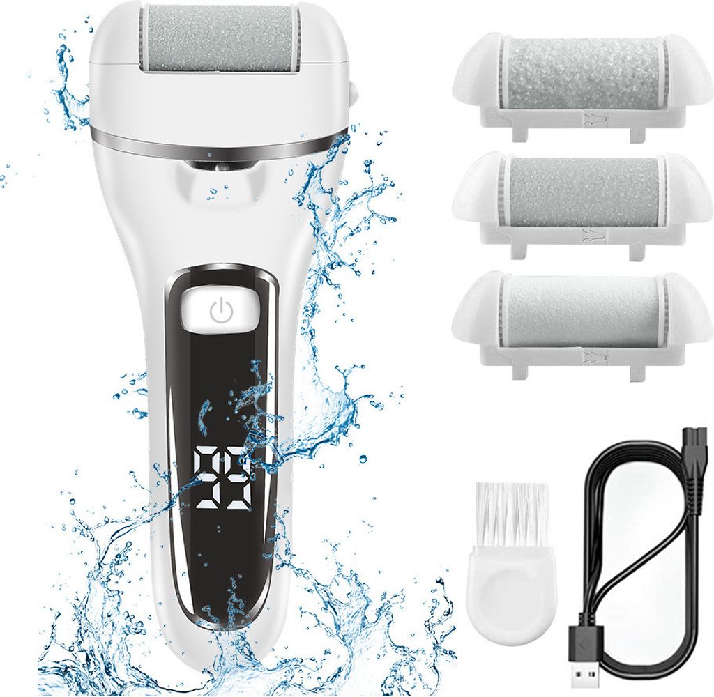 Elektrischer Hornhautentferner, Wiederaufladbarer Hornhautentferner mit 3 Ersatzrollen, Wasserfester Hornhautraspel, Fußpflege für Füße, 2 Gesc...