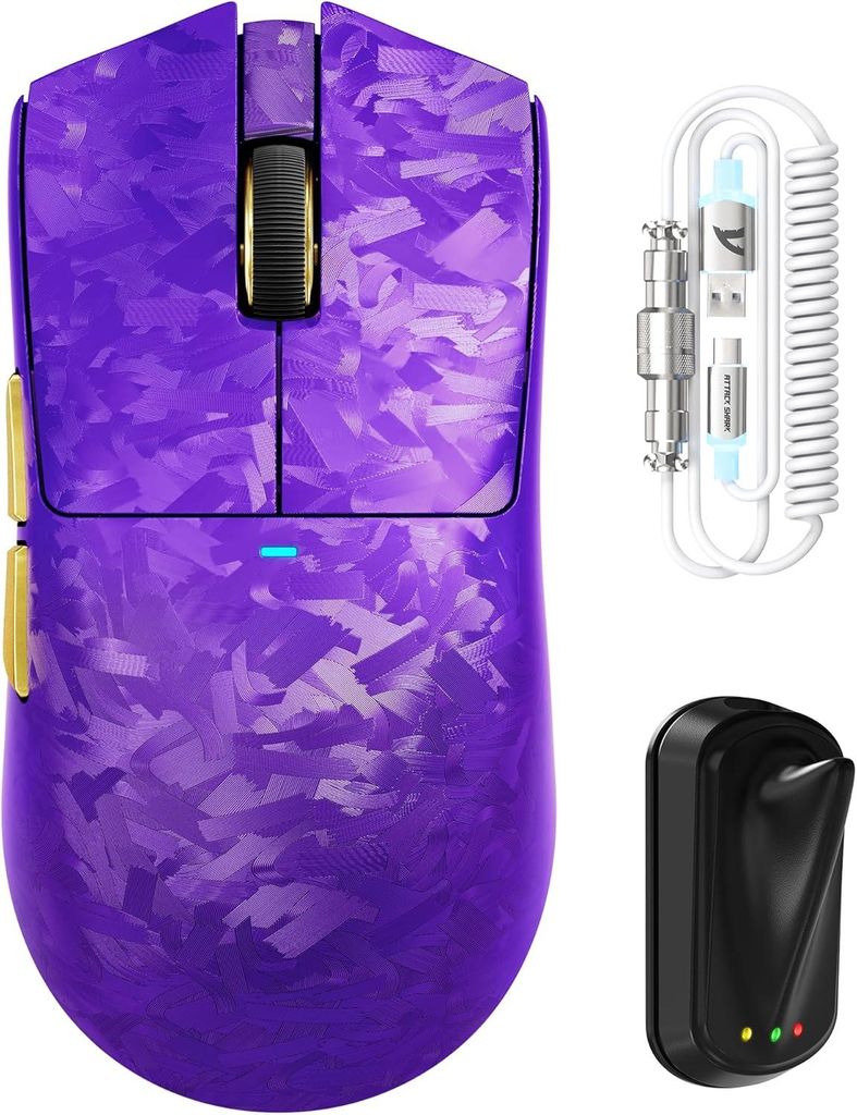 ATTACK SHARK X11 Ultra kabellose Gaming-Maus, Ultraleicht 59g, Carbonfaser, PAW3950MAX, 8000Hz, BT/2.4G/Wired, bis 42000 DPI, LED-Kabel
