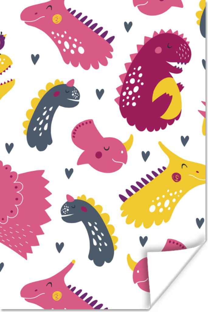 MuchoWow Poster Dino - Muster - Kind - Rosa - Mädchen 20x30 cm - Papierdruck