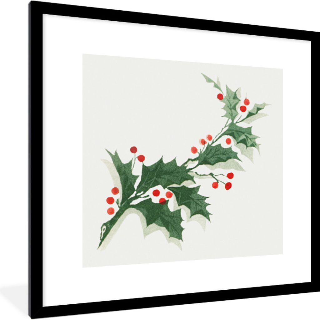 MuchoWow Gerahmtes Poster Weihnachten - Kunst - Hulst 40x40 cm - Poster mit Schwarzem Bilderrahmen Wandposter Rahmen Foto Bilder - Poster - Plaka...