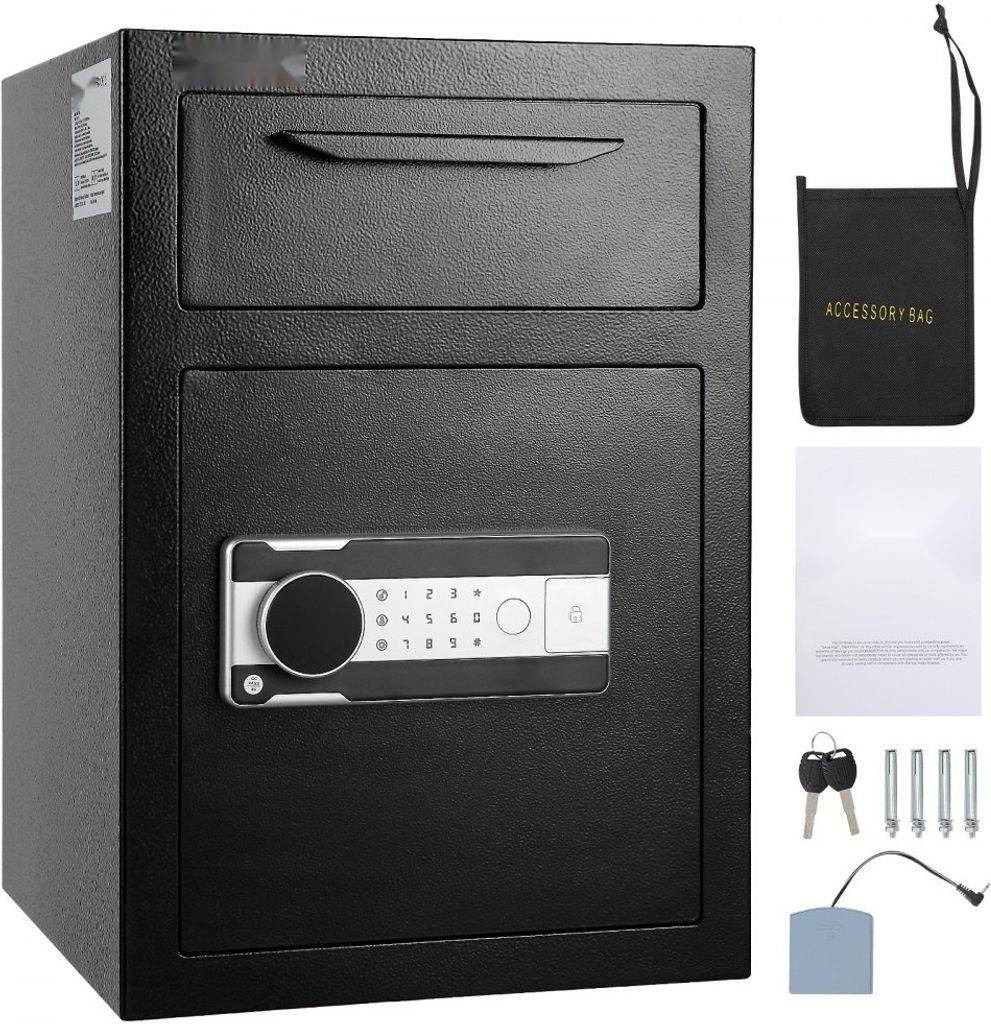 Einwurf Tresor 2,5 L - Drop-Slot Sicherheitsschrank mit elektronischem Codeschloss - 2 Notfallschlüssel - 355 x 355 x 515 mm - Business Safe für ...