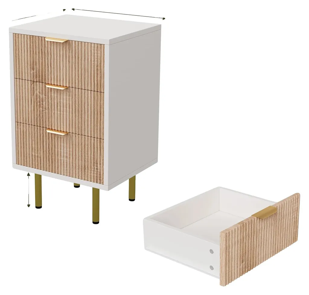 Table de chevet lot de 2 pour chambre adulte blanc et bois 3 tiroirs