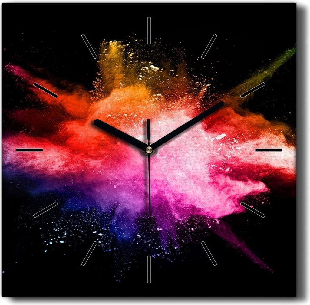 Coloray Hodiny Unikátní 30x30 cm Tiché hodiny Pro obývací pokoj a kuchyň Nástěnné hodiny Plátno Černé ručičky hodin - barevný prach