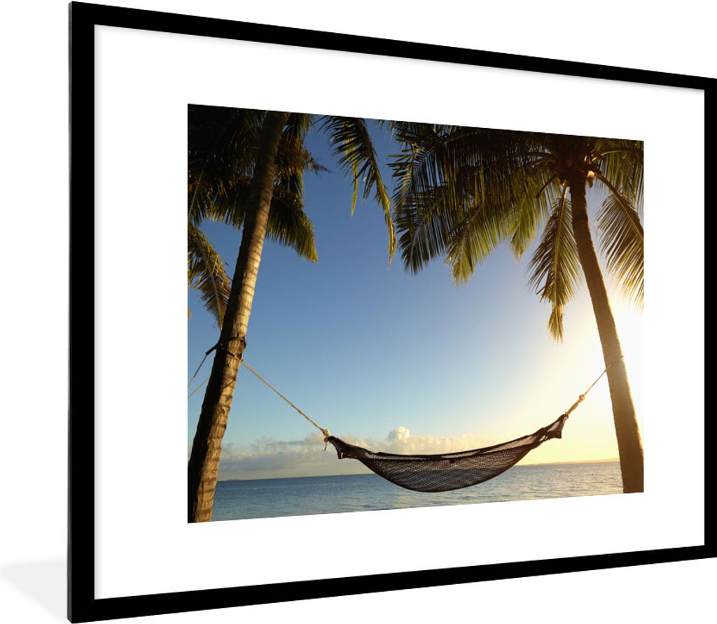 MuchoWow Gerahmtes Poster Palmen - Hängematte - Himmel 80x60 cm - Poster mit Schwarzem Bilderrahmen Wandposter Rahmen Foto Bilder - Schlafzimmer...