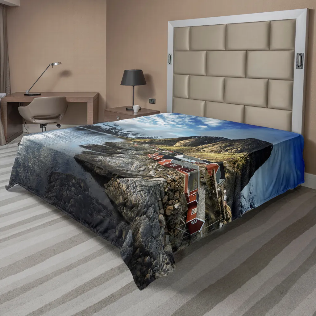 Drap de Lit Supérieur Décoratif Paysage de Norvège en Automne Doux