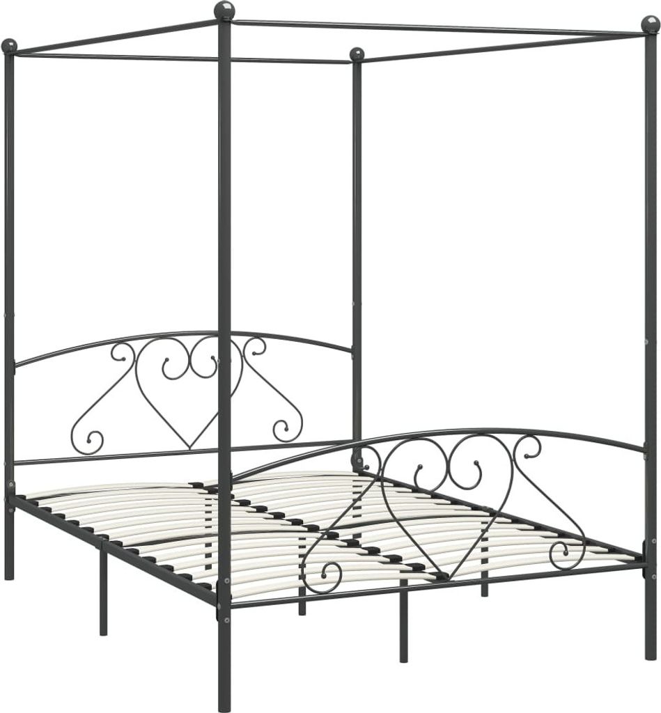 vidaXL Himmelbett-Gestell Grau Metall 140 x 200 cm Produktbild 
