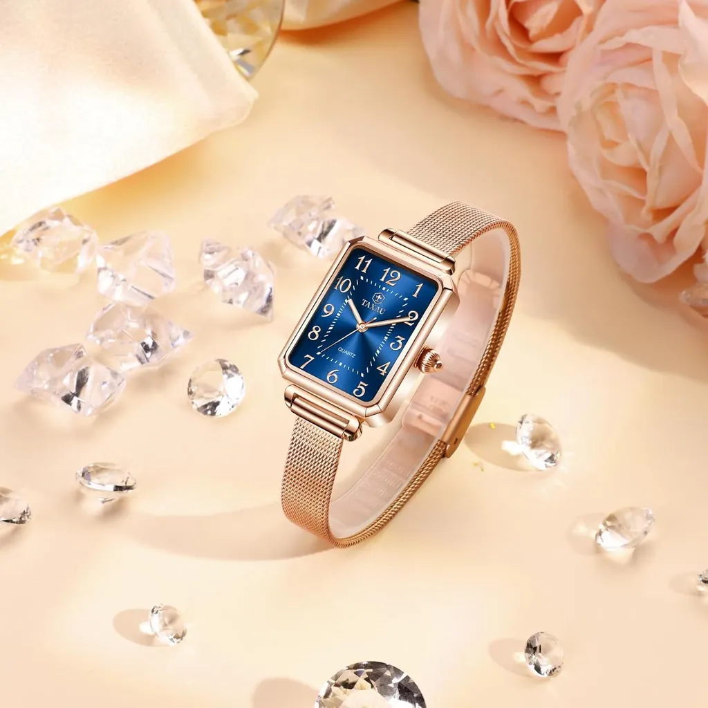 Orologio da donna Orologio da polso quadrato da donna con bracciale in acciaio inox a maglie Orologio rettangolare da donna Moda orologio da polso da donna Rosegold impermeabile elegante orologio al quarzo - 2