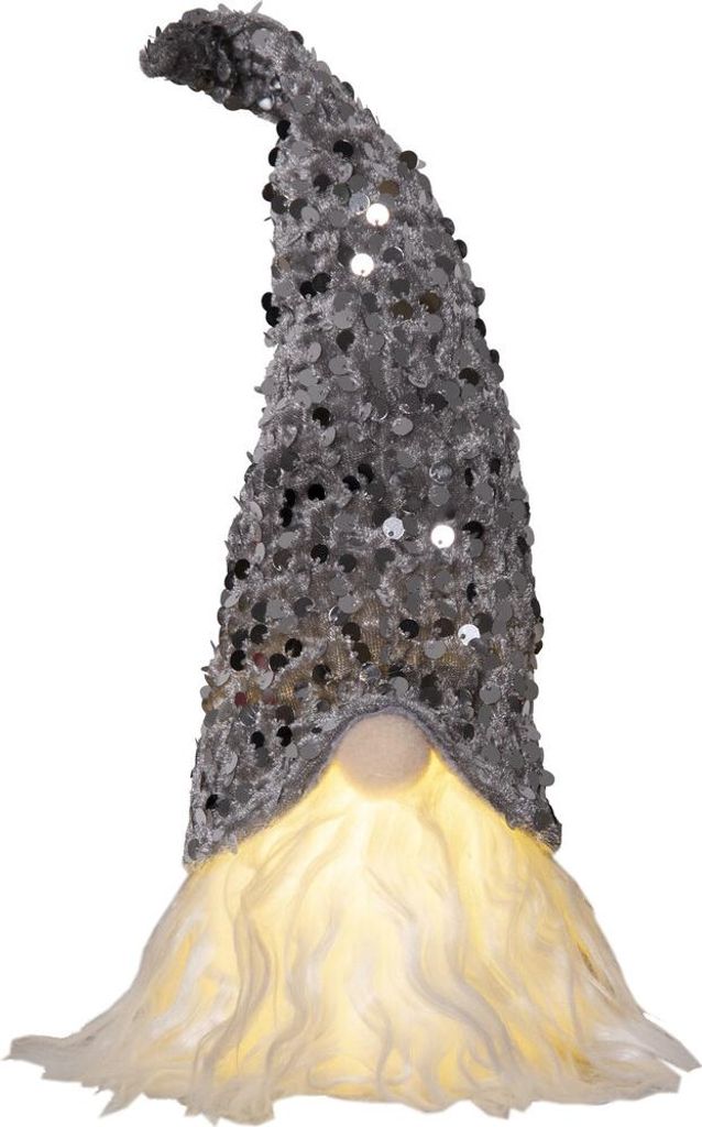 Star Trading 991-99 LED-Stoff-Figur "Joylight" Santa, silber, mit Pailletten, ca. 8x32 cm, ww LED, Batterie, Timer, Vierfarb-Karton
