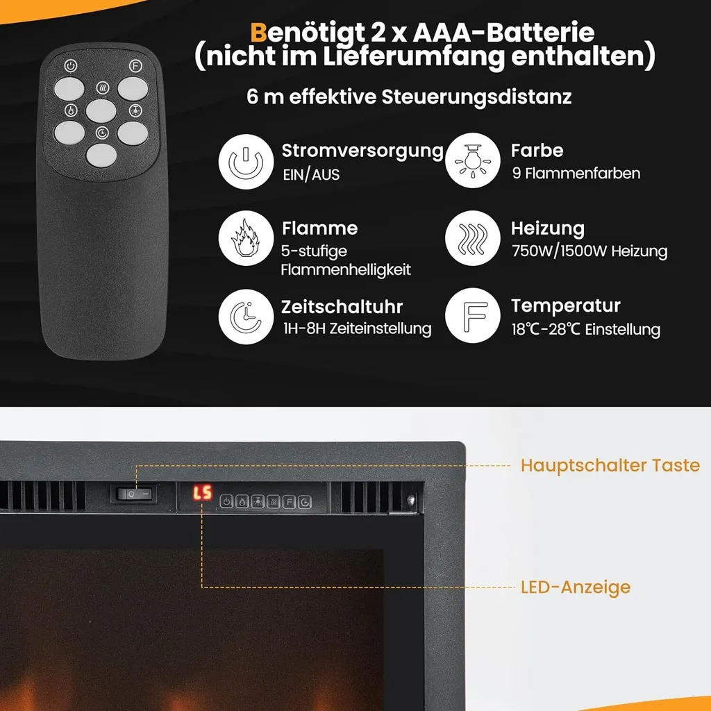 Chauffage électrique 1500W avec écran tactile et télécommande 36" - 5
