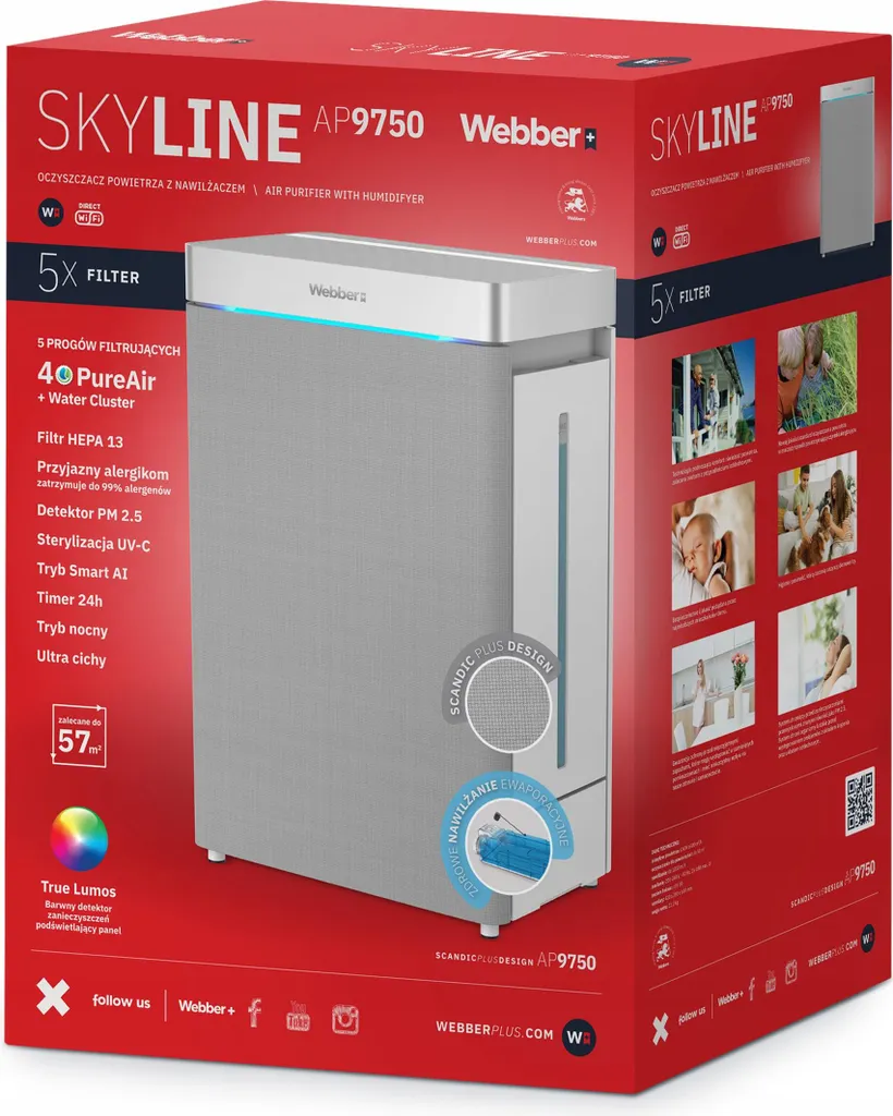 Filtre HEPA 13 PRO Webber AP9750 SMART - Filtration Particules 0.3 Microns