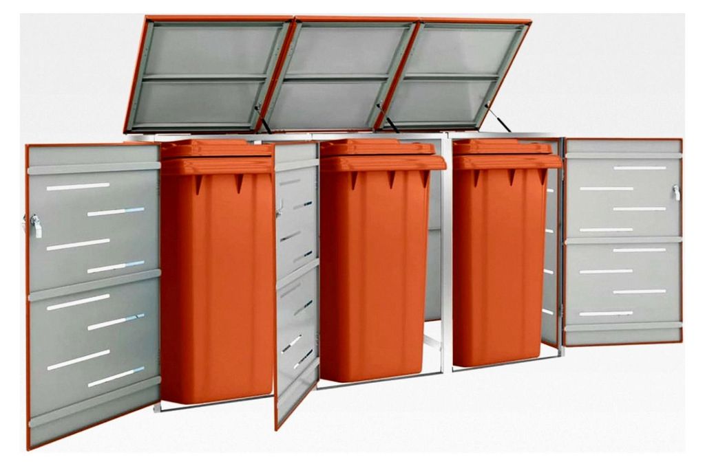 Mülltonnenbox für 3 Tonnen 207x77,5x112,5 cm Edelstahl, wetterfeste Müllbox für Campingplätze, Bürokomplexe und Wohnanlagen