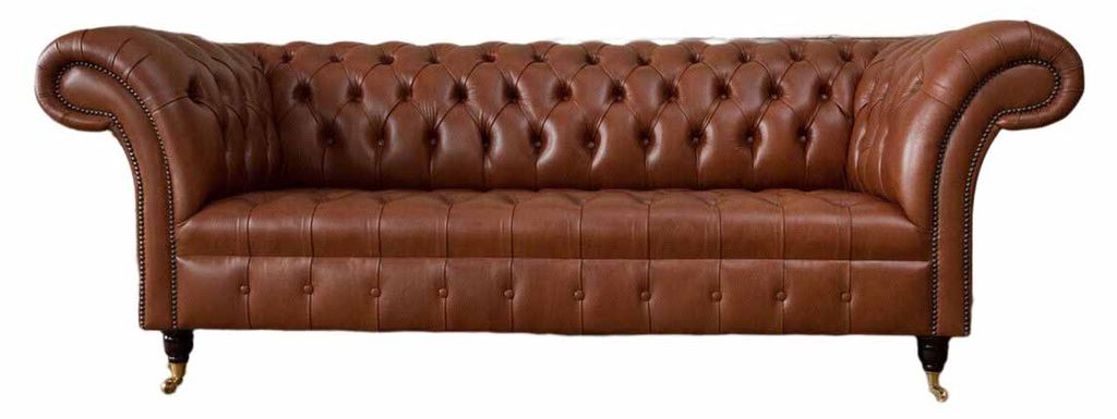 Chesterfield Sofa 3 Sitzer Braun Modern Polster Leder Wohnzimmer Design