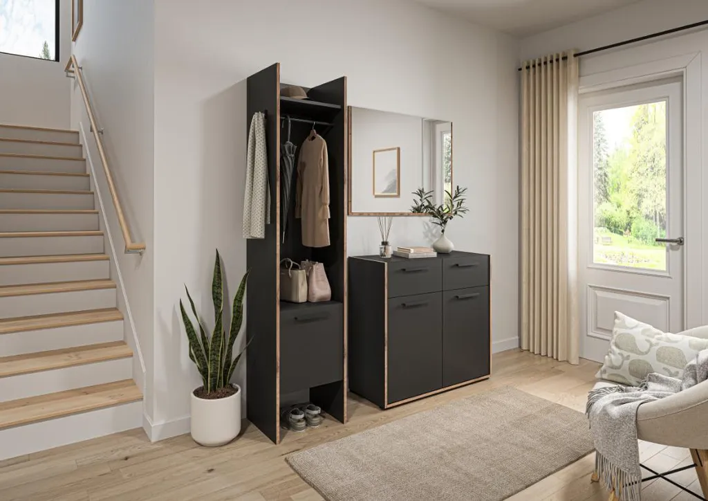 Commode Bueno 2 portes et 2 tiroirs gris foncé - Buffet bas moderne