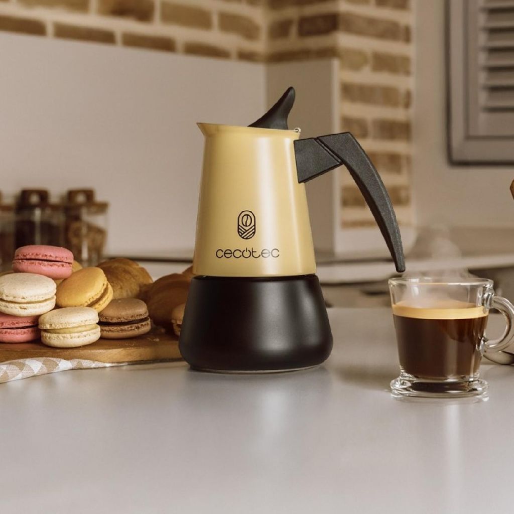 Italienische Kaffeemaschine Cecotec Piccolina 400 Beige. 200 ml, 4 Tassen Kaffee, Edelstahl, Für alle Oberflächen geeignet, Premium-Filter