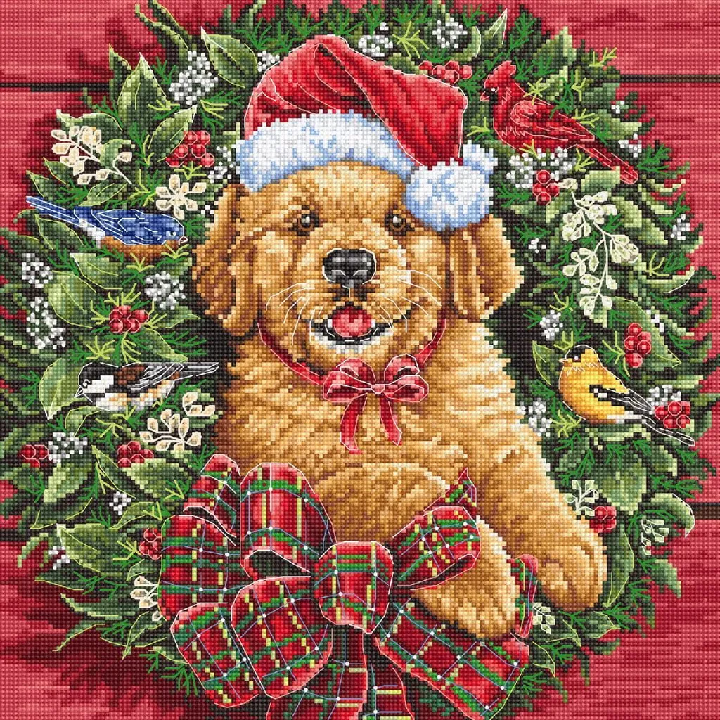 Kit Letistitch Weihnachtswelpe point de croix avec fils Anchor et Aida
