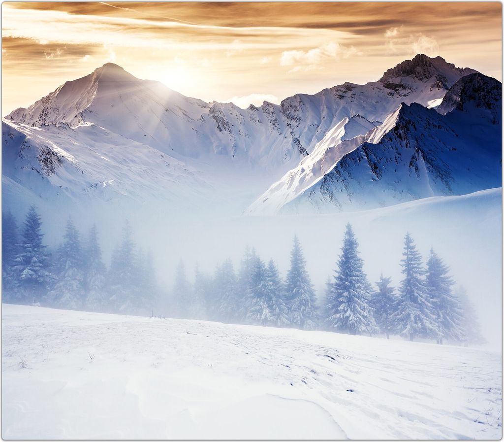 Spritzschutz Herdabdeckplatte Schneidebrett aus Glas Düstere Winterlandschaft 1-Teilig (60x52cm)
