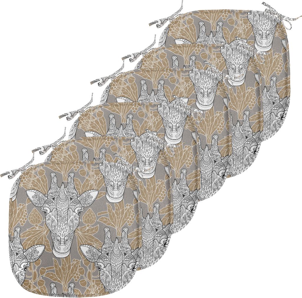 ABAKUHAUS Giraffe Polster für Esszimmerstühle, Doodle Heads, Dekoratives wasserfestes Kissen mit Riemen für Küchensitze, 40 cm x 40 cm-6er Pack...