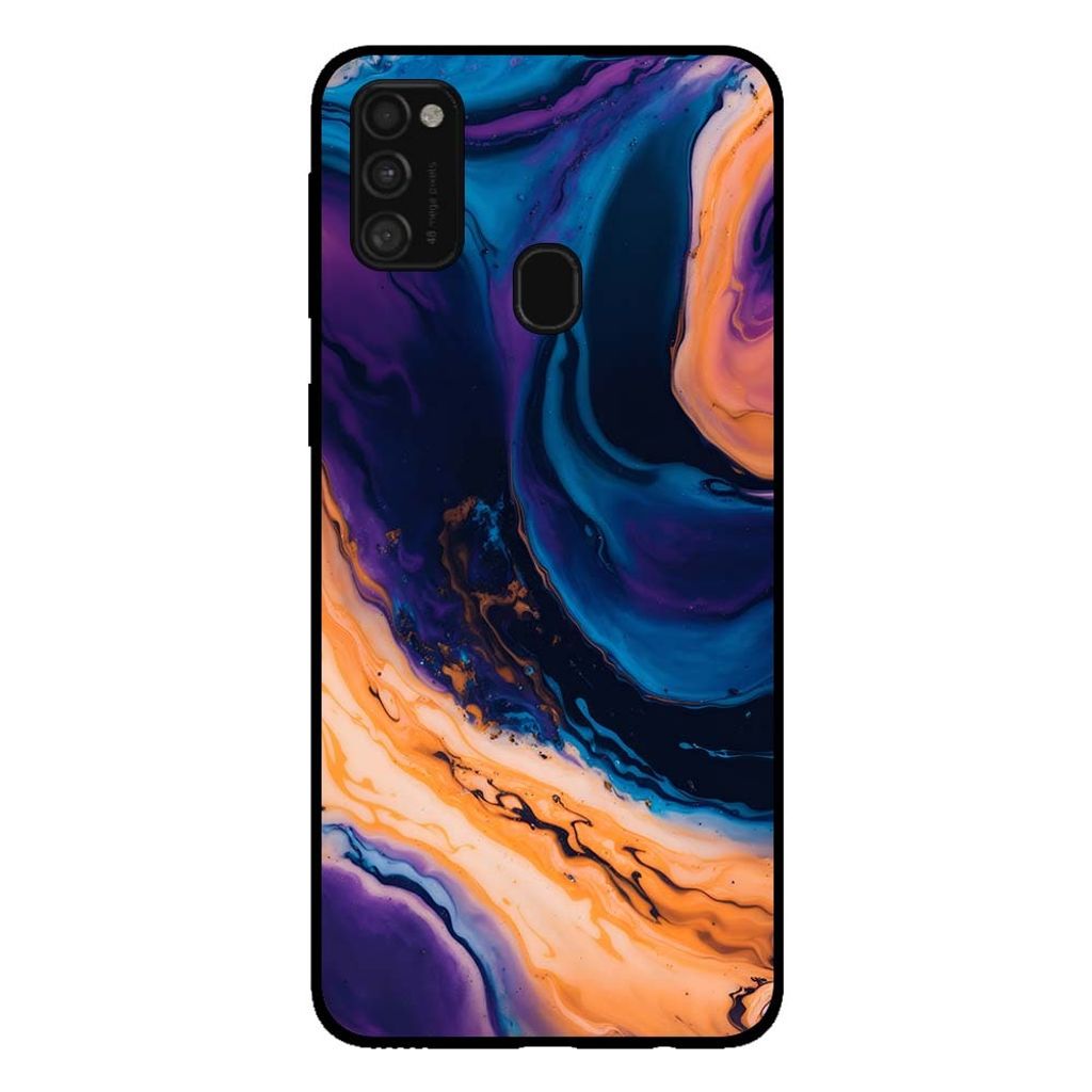 Smartphonica Handytasche für Samsung Galaxy M21 Marmor-Look - Rückseite Abdeckung Marmor Fall - Blau