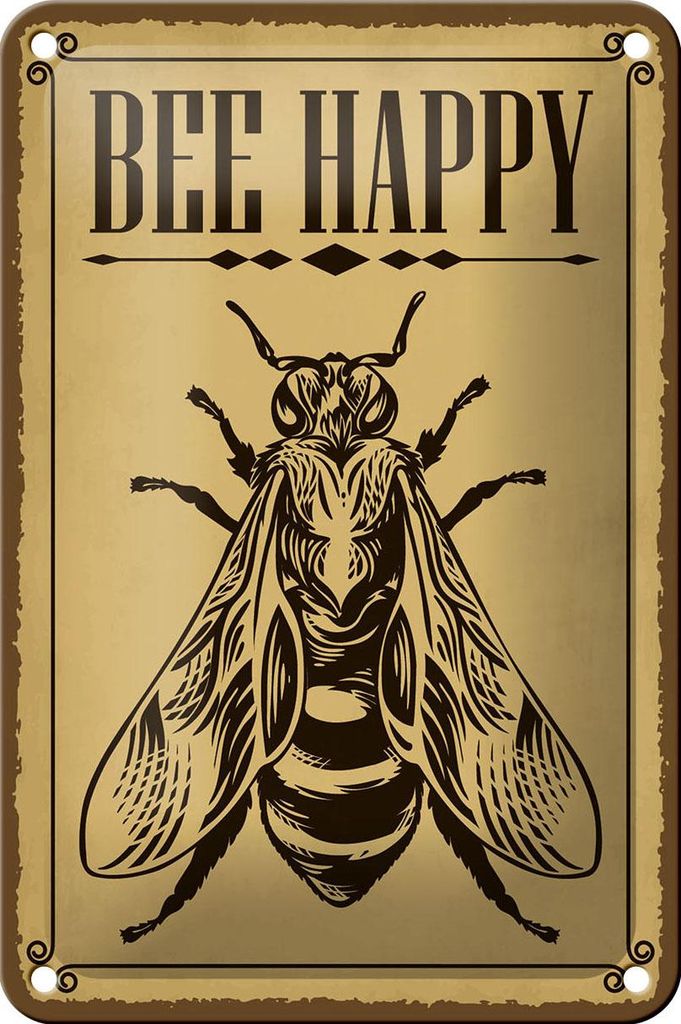 Blechschild Hinweis 12x18cm Bee happy  Biene Honig Imkerei Produktbild 