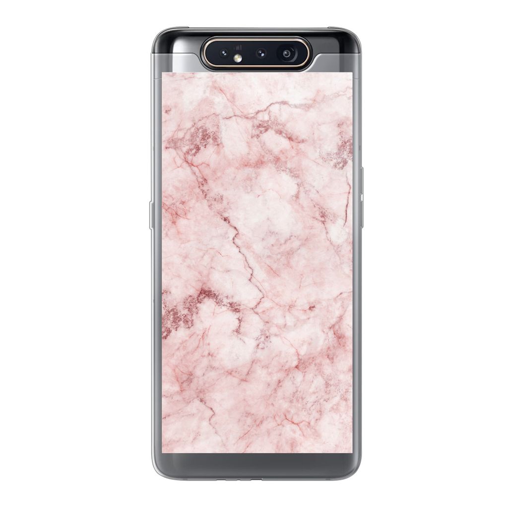 MuchoWow Handyhülle Schutzhülle Hülle für Samsung Galaxy A80 Marmor - Rosa - Luxus Silikon Softcase Handy Hülle - Schutzdeckel