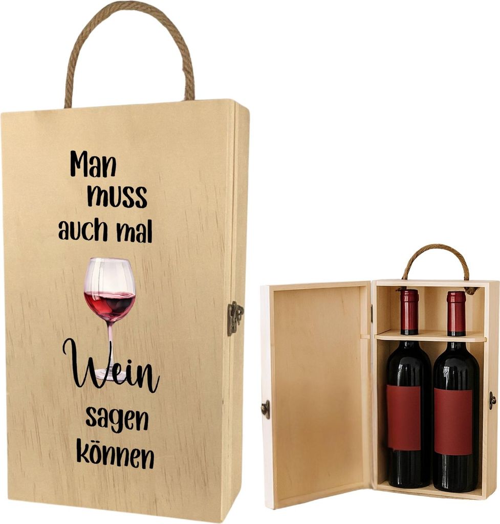 Weinbox Geschenkbox Weinflasche, Weinkiste Holz mit Spruch, Geschenkkiste Holzbox Wein (2 Flaschen)