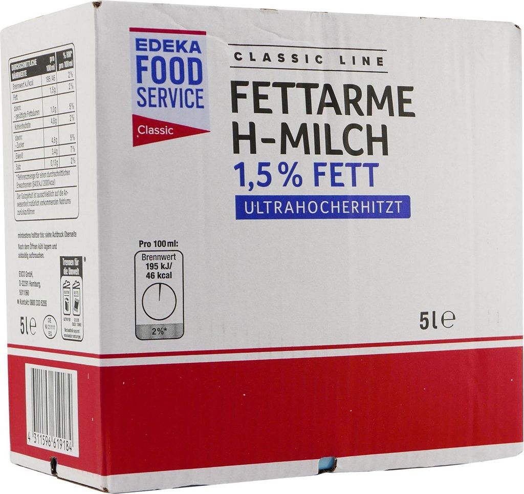 Classic Line Fettarme H-Milch 1,5% Fett 5L BIB