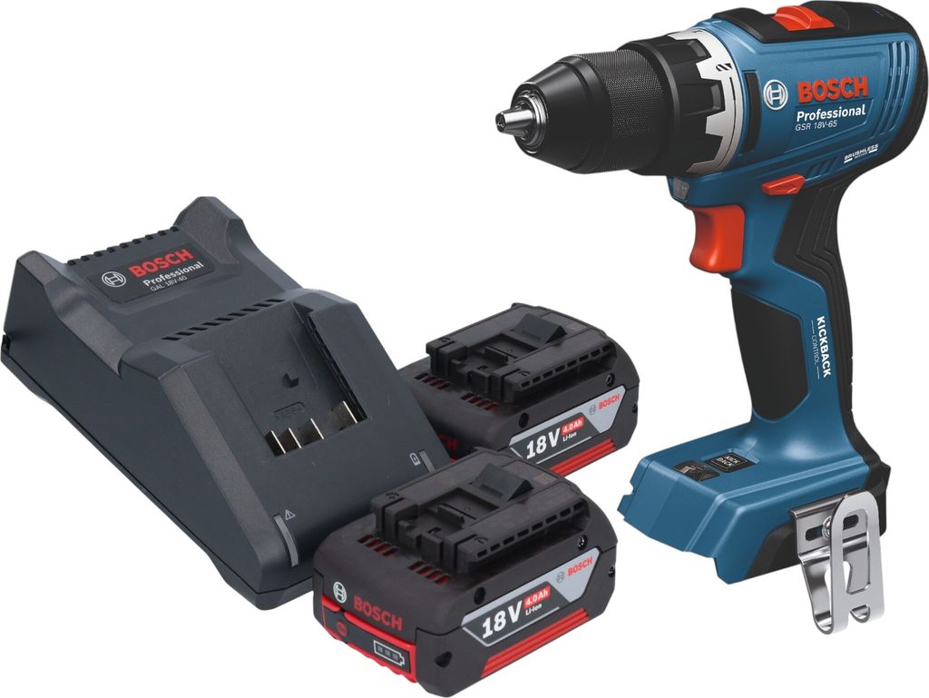 Bosch GSB 18V-65 Professional Akku Schlagbohrschrauber 18 V 65 Nm Brushless + 2x Akku 4,0 Ah + Ladegerät