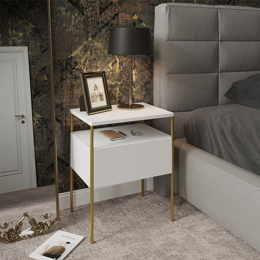 Selsey Bemmi - Comodino Con Gambe Dorate - Beige - Selsey Da 84,99