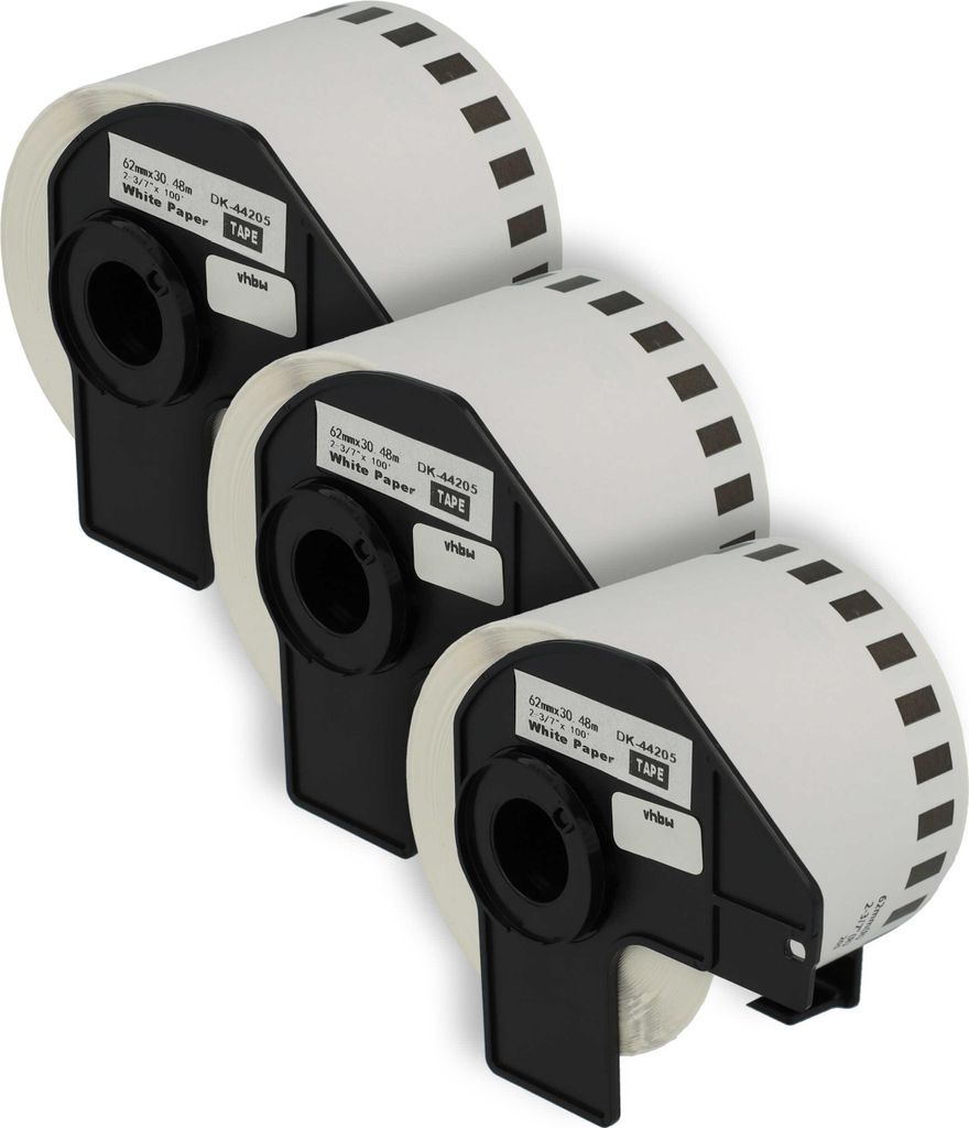 vhbw 3x Rolle mit Halter 62mm x 30,48m (1 Etikette) kompatibel mit Brother PT QL-710W, QL650TD, QL-700, QL-710 Drucker - Premium, Wiederablösbar W...