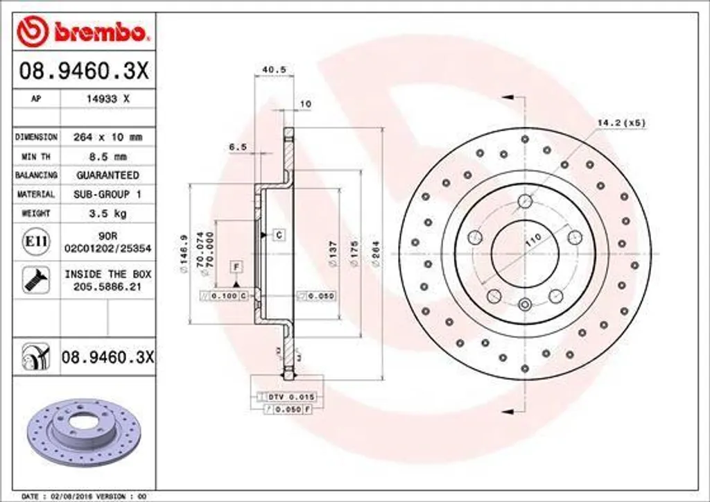 Disque de Frein pour Opel Corsa D : Entretien Freinage Brembo 08.9460.3X