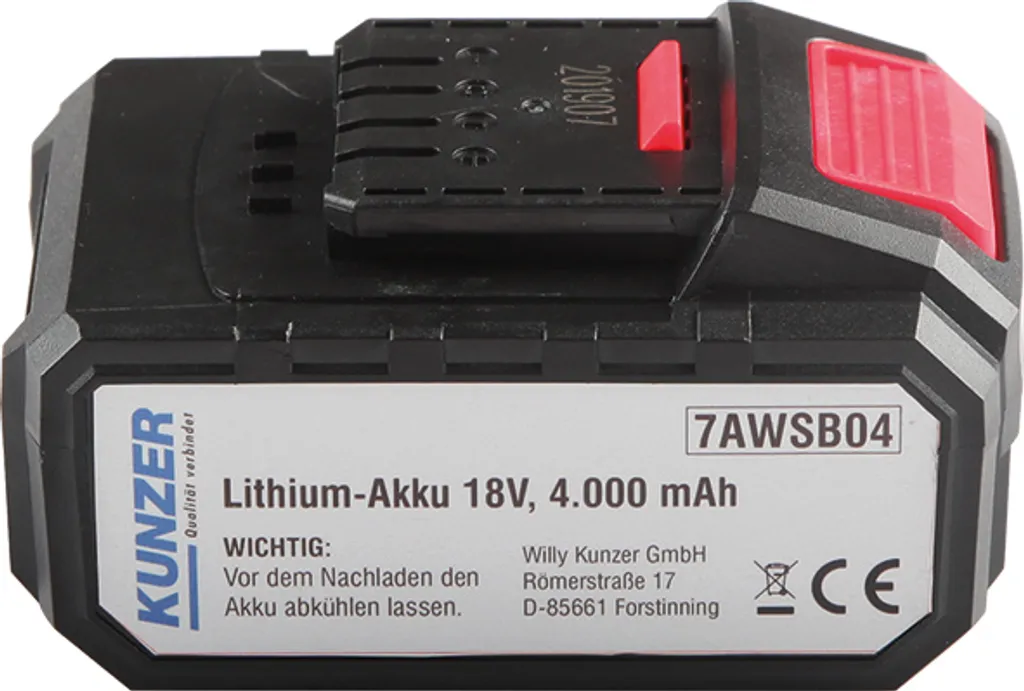 Batterie Lithium 18V Kunzer pour Meuleuse 7AWS125 et Scie 7ASS03