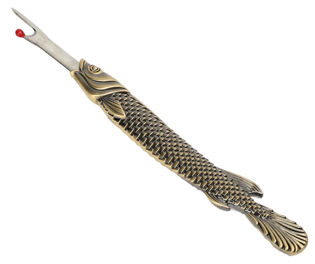 Kreuzstich-Nahtentferner, Vintage-Fischform, Metall-Handwerkzeug zum Entfernen von Fäden für Nähprojekte, grüne Bronze