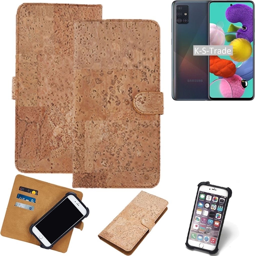 K-S-Trade Hülle kompatibel mit Samsung Galaxy A51 Kork Handyhülle Cover Schutzhülle TPU Case Bumper in Hellbraun, (1x)