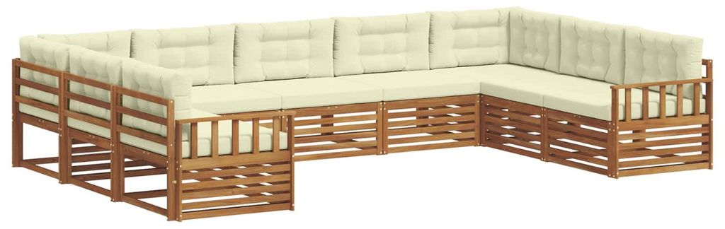 vidaXL Outdoor-Sofagarnitur 9 pcs Natur und Creme Massivholz Akazie