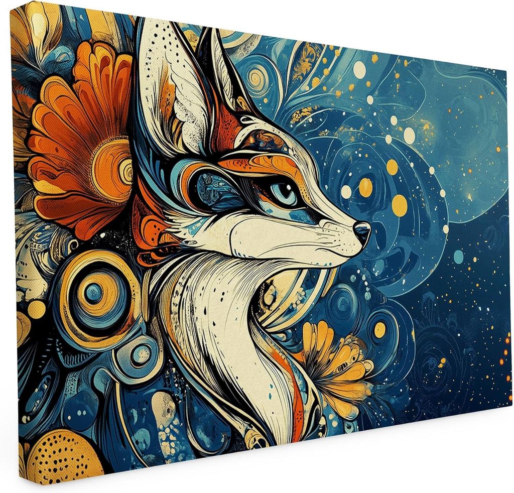 Keilrahmen bedruckt - Bunter Fuchs - 20x30 cm - Wandbild auf Künstler Leinwand – matter hochwertiger Kunstdruck - 2cm Holzrahmen mit 280g Canvas