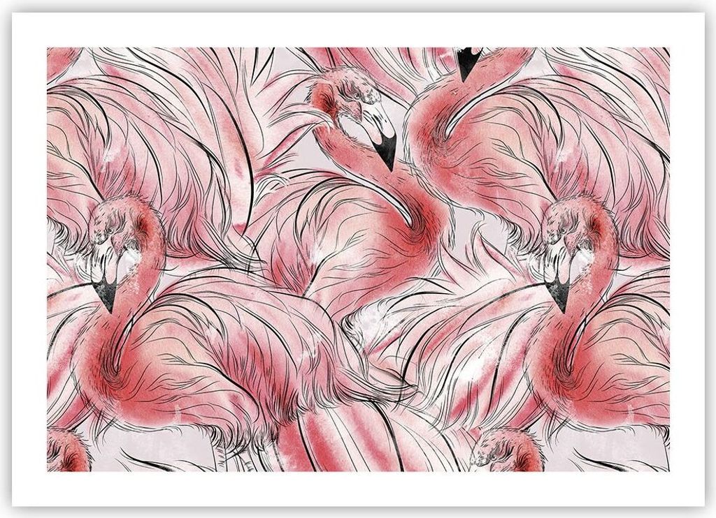 Poster - Poster ohne Rahmen - Flamingo Pink Exotik - 70x50 cm - Wand Bild - Wanddeko - Wandbilder - Kunstposter - Wandposter - Bilder - Kunstdruck ...