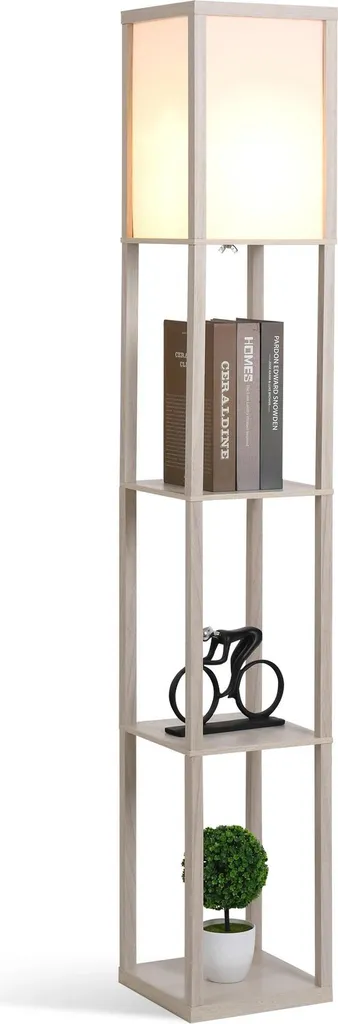 Lampe colonne à 3 étagères finition chêne clair douille E27 40W