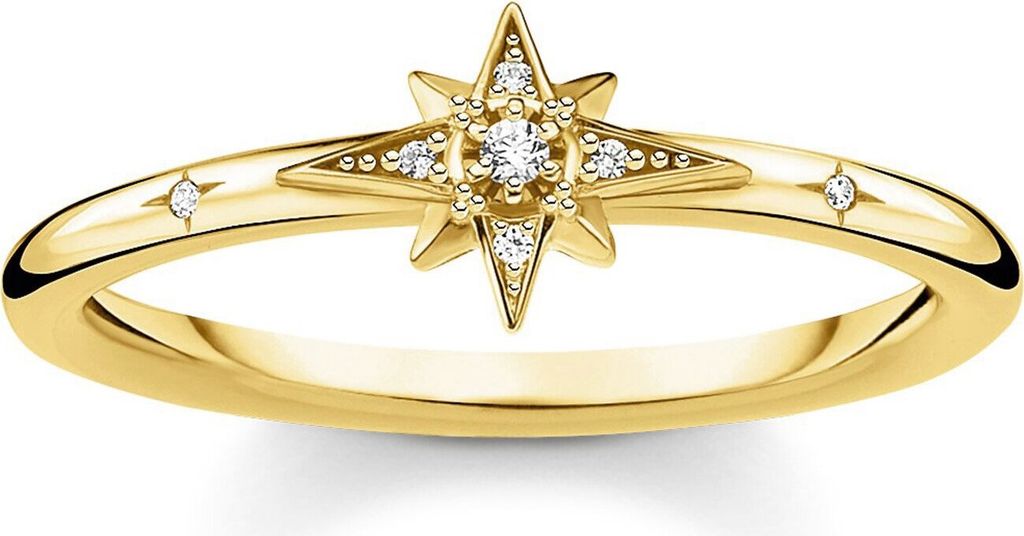 Thomas Sabo Damenring Stern, 925 Silber vergoldet, Zirkonia Größe 54mm