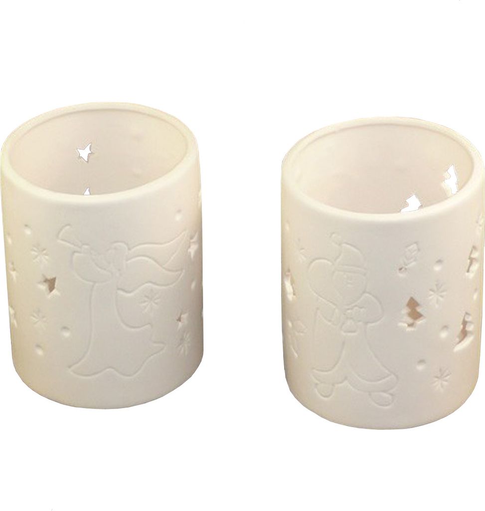 2er Set Windlicht Teelicht Keramik Weihnachtsdeko