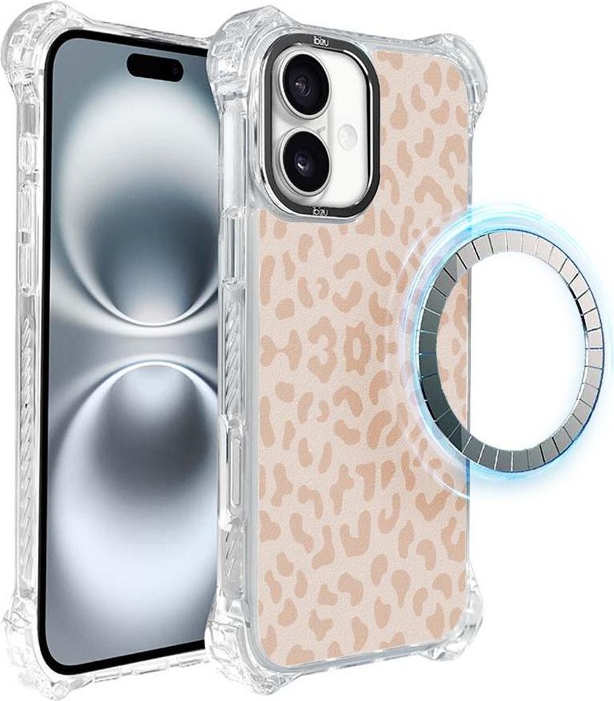 Schutzhülle für das iPhone 16 Plus, MagSafe-kompatibel, verstärkte Ecken, transparente Seiten, zartes Leopardenmuster