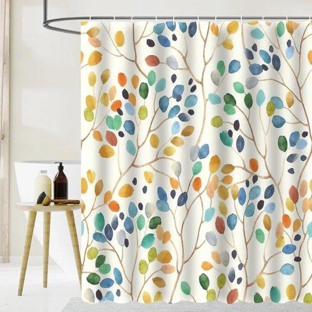 Rideau de douche imperméable en tissu à motifs végétaux 180x200 cm