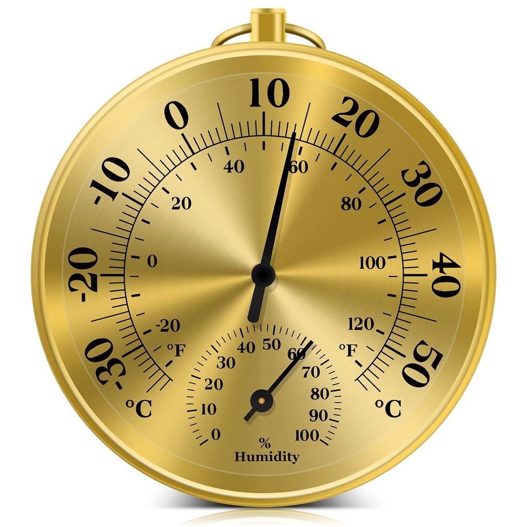 MODFU Innen und Außen Thermometer Hygrometer 10 cm Thermometer Außenthermometer Hygrometer Analoges Thermometer Hygrometer Gold