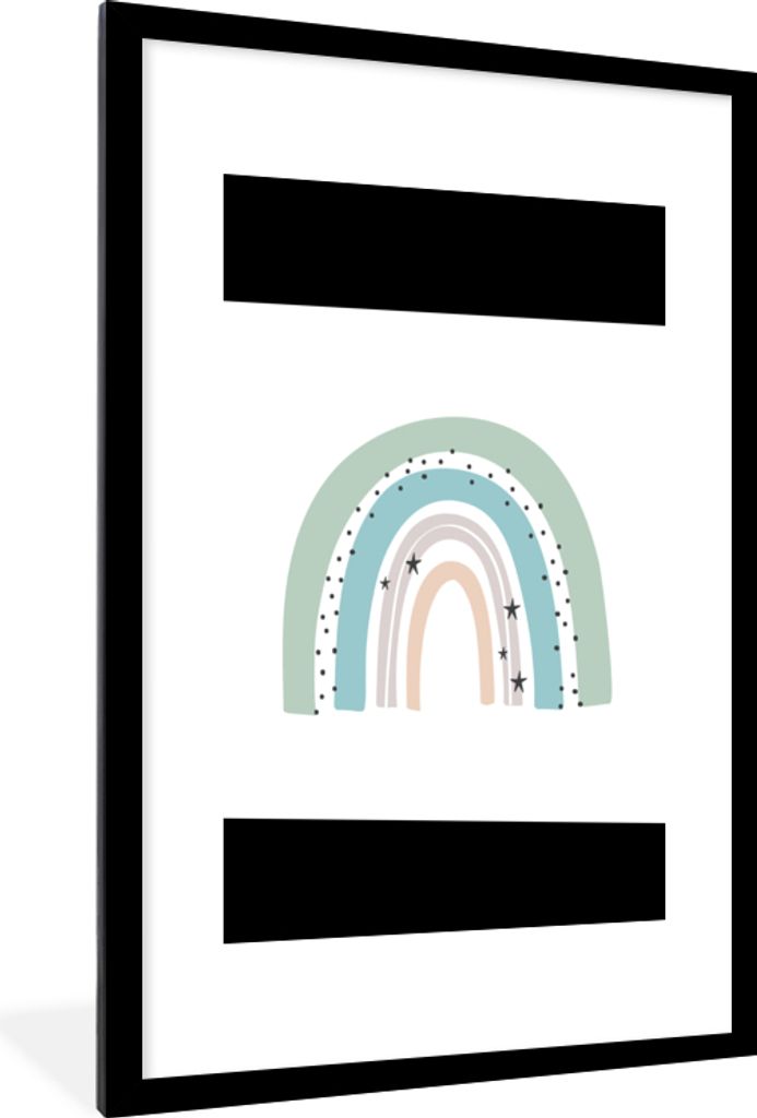 MuchoWow Gerahmtes Poster Regenbogen - Kinder - Sterne - Tupfen - Pastell 60x90 cm - Poster mit Schwarzem Bilderrahmen Wandposter Rahmen Foto Bil...