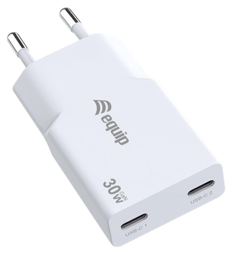 Equip 2-Port 30W GaN Slim USB-C PD-Ladegerät, Drinnen, AC, 20 V, Weiß