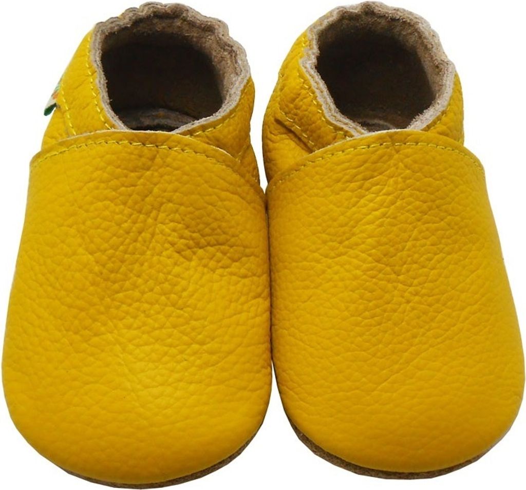 Sayoyo Baby Krabbelschuhe Lauflernschuhe Lederpuschen aus echtem Leder,Einfarbig Gelb,EU 18-19