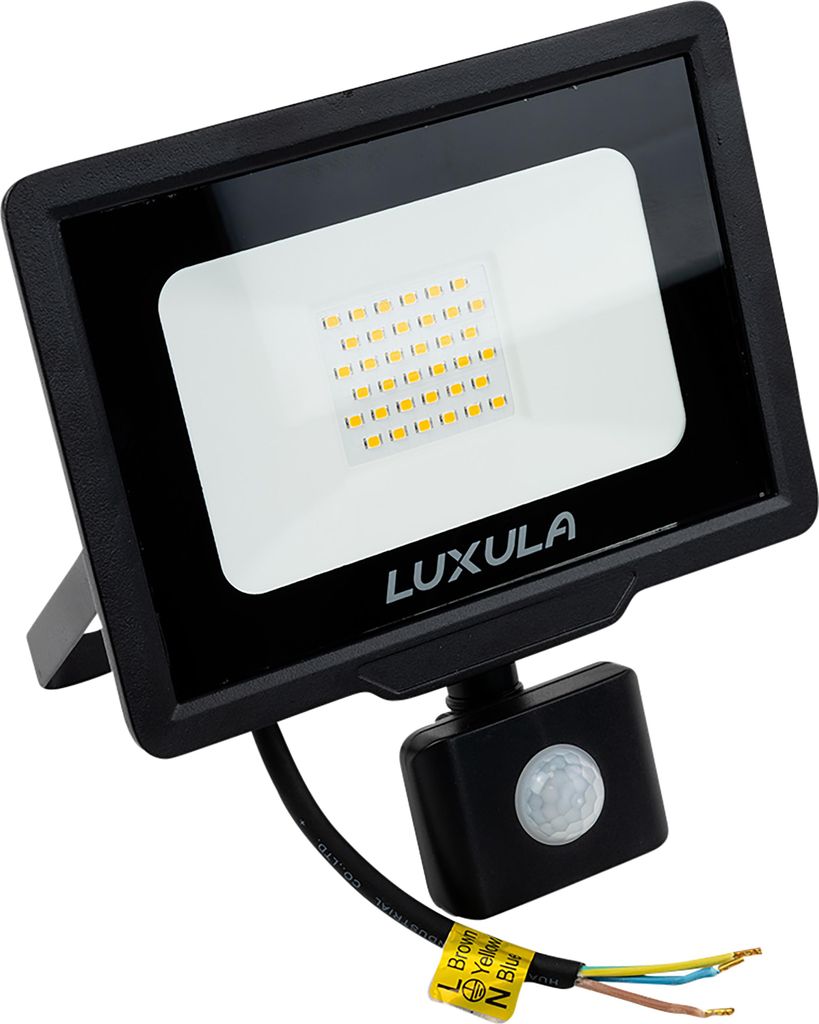 LUXULA LED-Fluter mit Bewegungsmelder, EEK: F, 30W, 3000lm, 3000K, schwarz