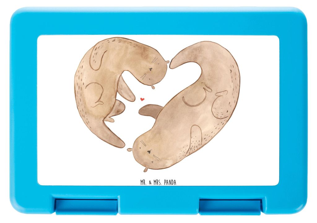 Mr. & Mrs. Panda Snackbox Otter Herz - Weiß - Geschenk, Liebesgeschenk, Lunchbox, Hochzeitstag, Essensbox, Seeotter, Bento Box, Bentobox, Brot Auf...