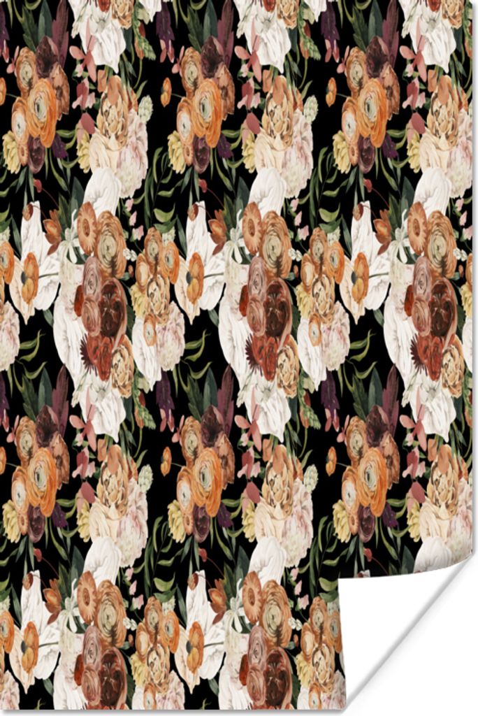 MuchoWow Poster Blumen - Braun - Muster 40x60 cm - Plakate für die Wand - Poster Babyzimmer