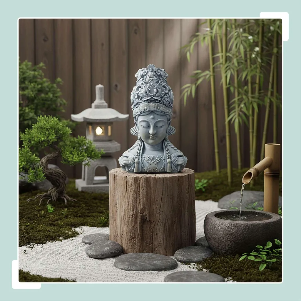 Statue Tête de Bouddha 44cm en polyrésine résistante aux intempéries
