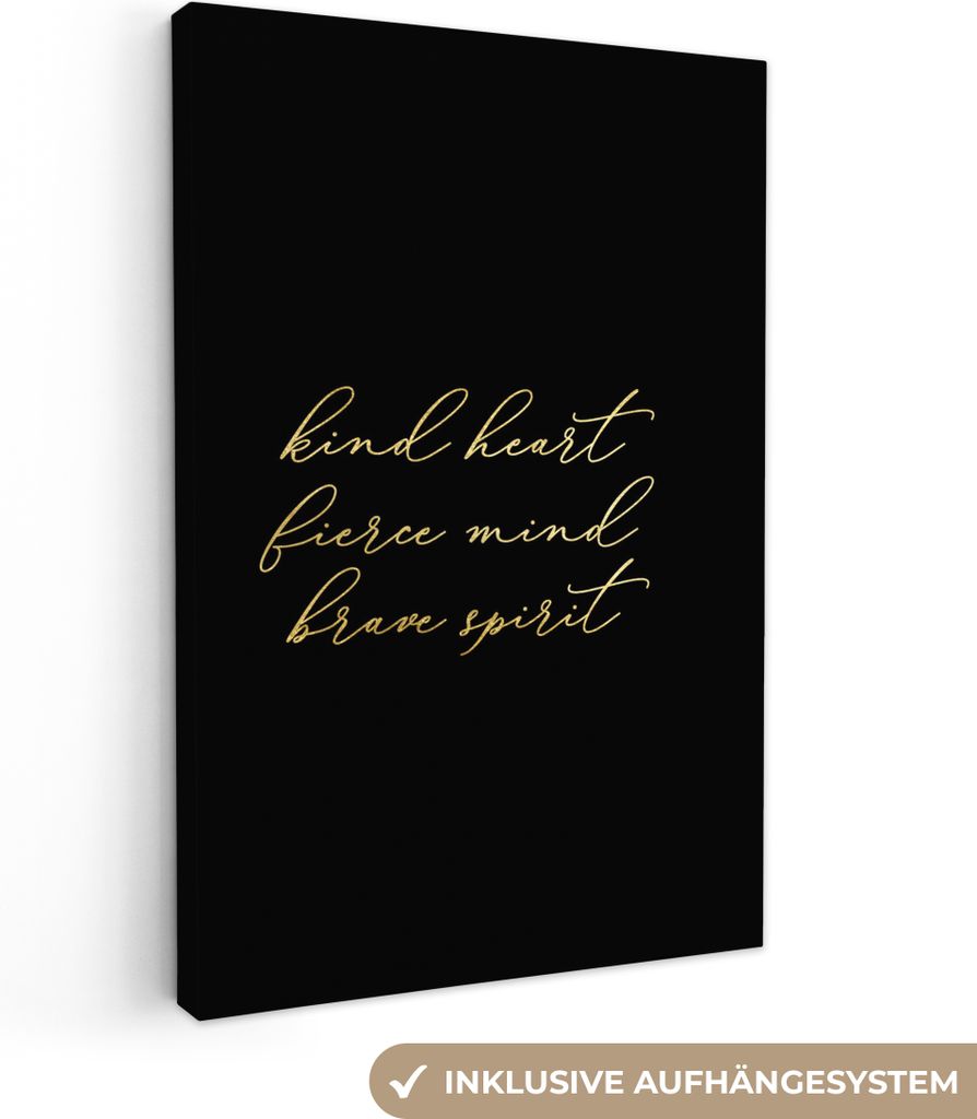 OneMillionCanvasses - Leinwandbilder - 90x140 cm, Zitat - Herz - Schwarz und Gold, Wandbilder Kunstdruck Wanddekoration - Wandschmucke - Schlafzi...